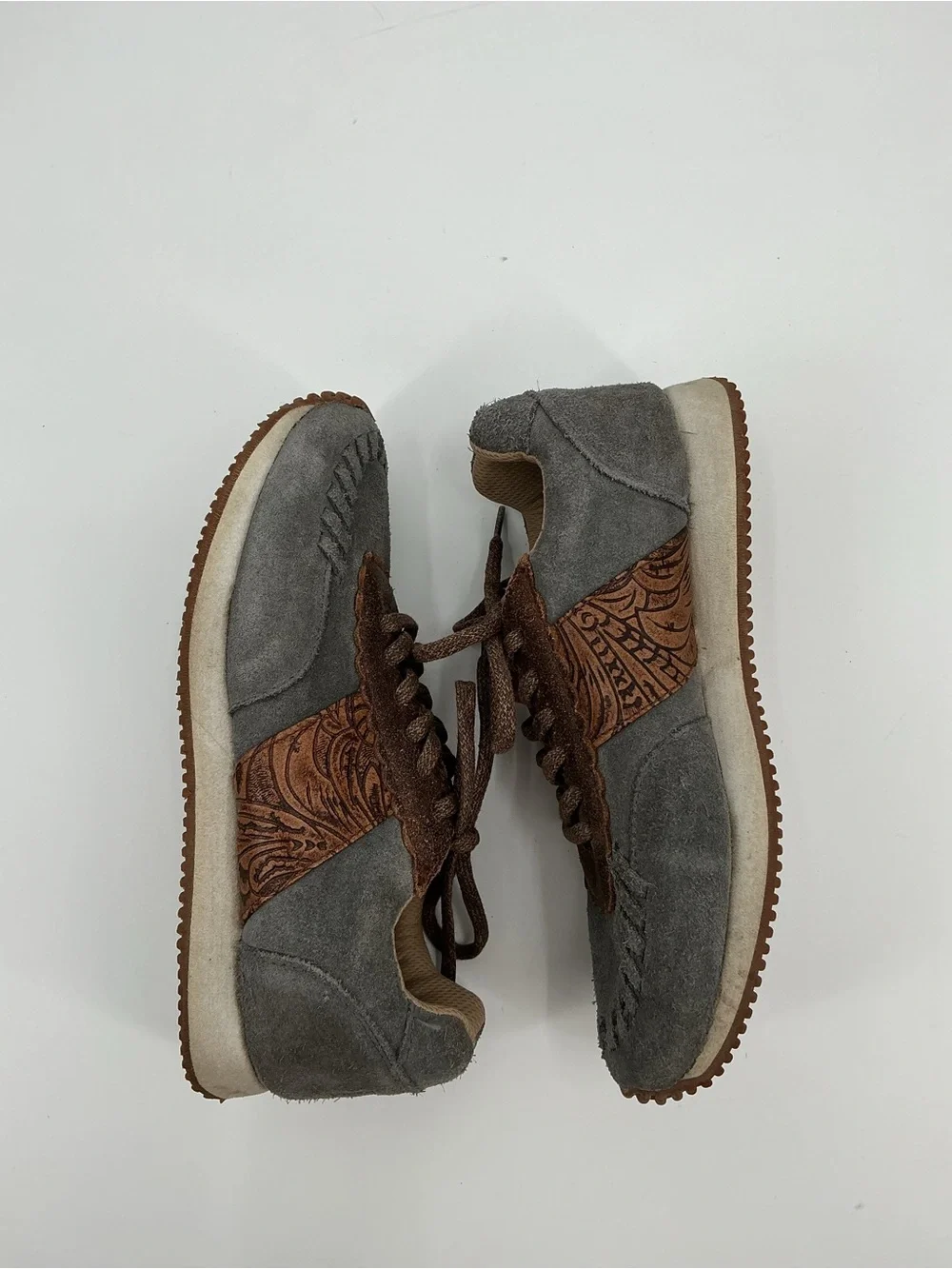 Reba - Justin Ladies Gray and Brown Suede Lace-Up Western Running Sneakers